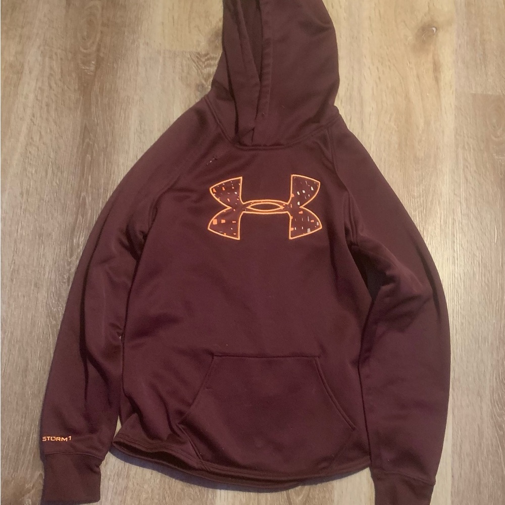 Under Armour Maroon Hoodie with Orange Logo